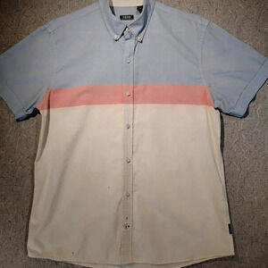 Izod  Men's Blue/Pink/White Button Down Short Sleeve Dress Shirt in Size Large